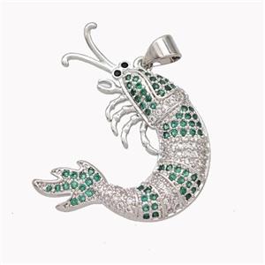 Copper Lobster Charms Pendant Pave Zirconia Platinum Plated, approx 25-30mm