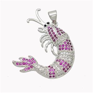 Copper Lobster Charms Pendant Pave Zirconia Platinum Plated, approx 25-30mm