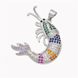 Copper Lobster Charms Pendant Pave Multicolor Zirconia Platinum Plated, approx 25-30mm