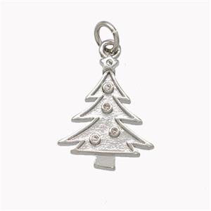 Christmas Tree Charms Copper Pendant Pave Zirconia Platinum Plated, approx 14-17mm