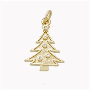 Christmas Tree Charms Copper Pendant Pave Zirconia Gold Plated, approx 14-17mm