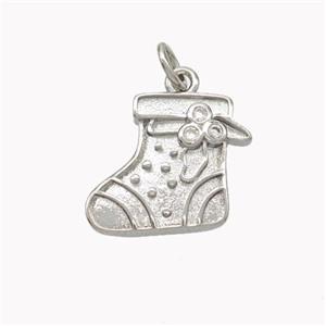 Christmas Stocking Charms Copper Pendant Pave Zirconia Platinum Plated, approx 13-15mm