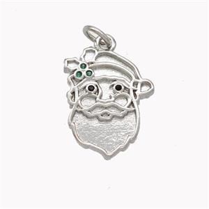 Santa Claus Charms Copper Pendant Pave Zirconia Platinum Plated, approx 13-17mm