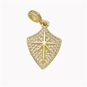 Copper Shield Pendant Pave Zirconia Northstar Gold Plated, approx 15-18mm, 4-6mm