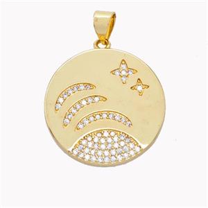 Copper Sun Pendant Pave Zirconia Moon Star Gold Plated, approx 22mm