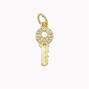 Copper Key Pendant Pave Zirconia Gold Plated, approx 6-15mm