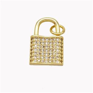 Copper Lock Pendant Pave Zirconia Gold Plated, approx 11-16mm