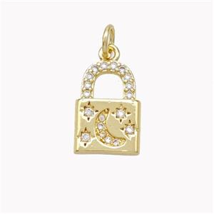 Copper Lock Pendant Pave Zirconia Moon Star Gold Plated, approx 9.5-14mm