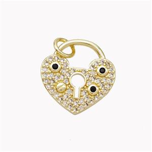 Copper Heart Lock Pendant Pave Zirconia Gold Plated, approx 15mm