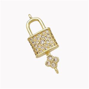 Copper Lock Key Pendant Pave Zirconia Gold Plated, approx 8-18mm