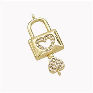 Copper Lock Key Pendant Pave Zirconia Gold Plated, approx 11-20mm