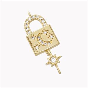 Copper Lock Key Pendant Pave Zirconia Gold Plated, approx 10-20mm