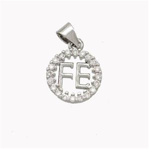 Copper FE Circle Pendant Pave Zirconia Platinum Plated, approx 12mm