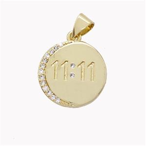 Copper Double Eleven Pendant Pave Zirconia Circle 11 Gold Plated, approx 15mm