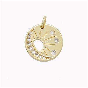 Copper Sun Pendant Pave Zirconia Moon Gold PLated, approx 13mm