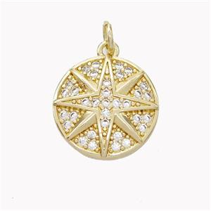 Copper Northstar Pendant Pave Zirconia Gold Plated, approx 15mm