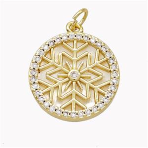 Copper Snowflake Pendant Pave Zirconia Gold Plated, approx 18mm