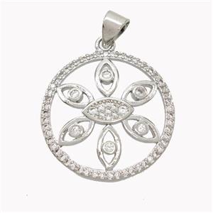 Copper Eye Pendant Pave Zirconia Platinum Plated, approx 21mm