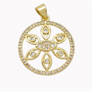 Copper Eye Pendant Pave Zirconia Gold Plated, approx 21mm