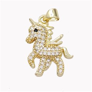 Copper Unicorn Charms Pendant Pave Zirconia Gold Plated, approx 17-20mm