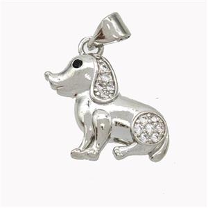 Copper Dog Pendant Pave Zirconia Platinum Plated, approx 14-17mm