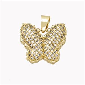 Copper Butterfly Pendant Pave Zirconia Gold Plated, approx 20mm