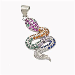 Copper Snake Pendant Pave Multicolor Zirconia Platinum Plated, approx 13-25mm