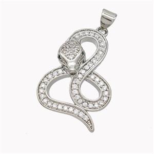 Copper Snake Pendant Pave Zirconia Platinum Plated, approx 18-25mm