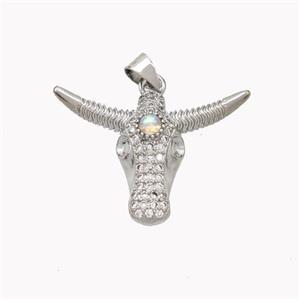 Copper Bullhead Pendant Pave Zirconia Platinum Plated, approx 20-28mm