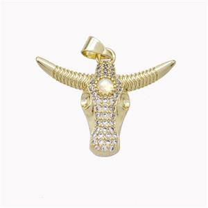 Copper Bullhead Pendant Pave Zirconia Gold Plated, approx 20-28mm