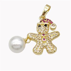 Copper Snowman Pendant Pave Zirconia Pearlized Resin Gold Plated, approx 8mm, 15-18mm