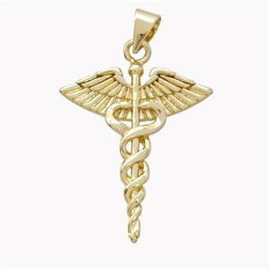 Copper Crosier Pendant Snake Wings Gold Plated, approx 20-25mm