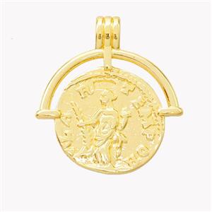 Copper Beauty Pendant Coin Gold Plated, approx 17-20mm