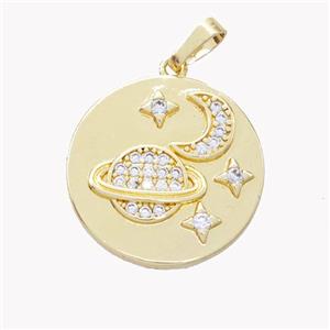 Copper Moon Pendant Pave Zirconia Star Planet Gold Plated, approx 21mm