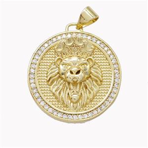 Copper Lion Pendant Pave Zirconia Gold Plated, approx 22mm