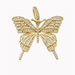 Copper Butterfly Pendant Pave Zirconia Gold Plated, approx 25-30mm