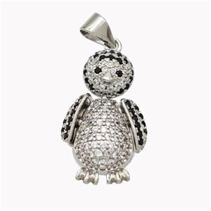 Copper Penguin Pendant Micropave Zirconia Platinum Plated, approx 13-22mm