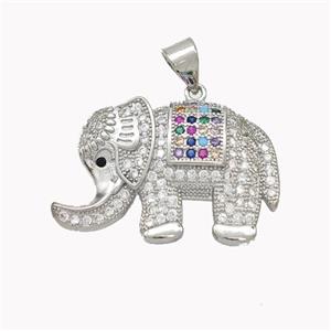 Copper Elephant Pendant Pave Zirconia Platinum Plated, approx 17-25mm