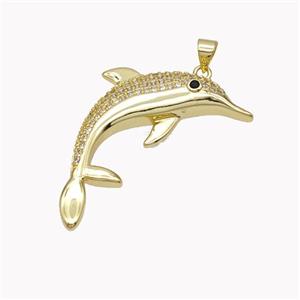 Copper Dolphin Pendant Pave Zirconia Gold Plated, approx 30-35mm