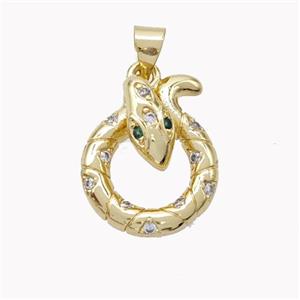 Copper Snake Pendant Pave Zirconia Gold Plated, approx 15-17mm