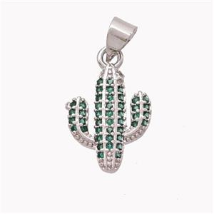 Copper Cactus Pendant Pave Zirconia Platinum Plated, approx 12-15mm