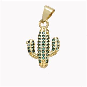 Copper Cactus Pendant Pave Zirconia Gold Plated, approx 12-15mm