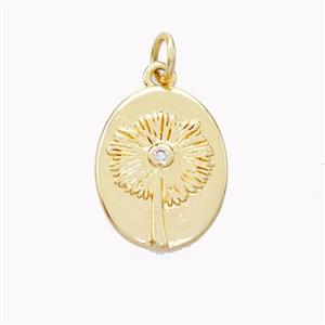 Copper Dandelion Pendant Pave Zirconia Flower Gold Plated, approx 12-16mm