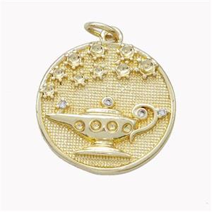 Aladdins Magic Lamp Charms Copper Pendant Pave Zirconia Gold Plated, approx 19mm