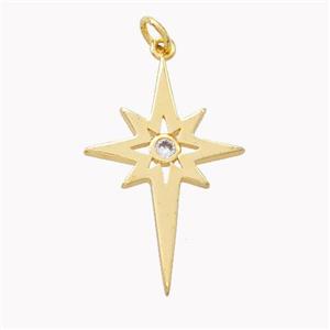 Copper Northstar Pendant Pave Zirconia Gold Plated, approx 18-28mm