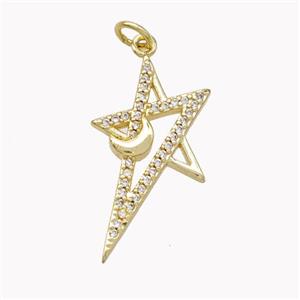 Copper Star Pendant Pave Zirconia Moon Gold Plated, approx 14-25mm