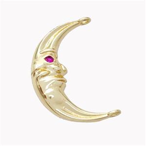 Copper Moon Pendant Pave Zirconia 2loops Gold Plated, approx 15-23mm