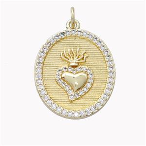 Copper Heart Pendant Pave Zirconia Gold Plated, approx 19-22mm