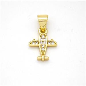 Copper Airplane Pendant Micropave Zirconia Gold Plated, approx 10mm