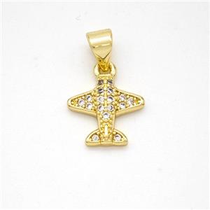 Copper Airplane Pendant Micropave Zirconia Gold Plated, approx 11mm